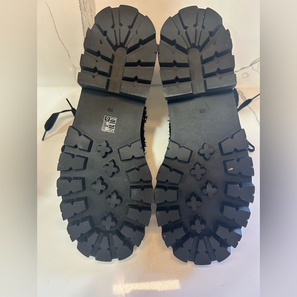 NWOT Kate Spade Merritt Lug Pearl Combat Boots Black Tweed Leather Studded 9B - Picture 5 of 7